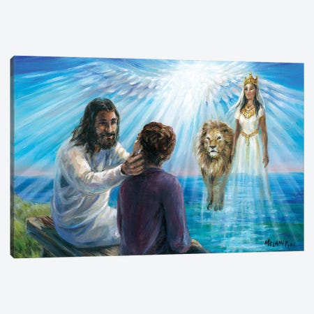 Jesus With Esther, Lion And Wings Canvas Print #PYE175} by Melani Pyke Canvas Art