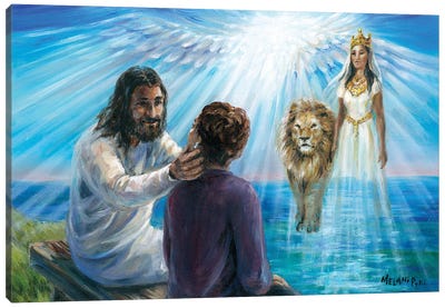 Jesus With Esther, Lion And Wings Canvas Art Print - Angel Art