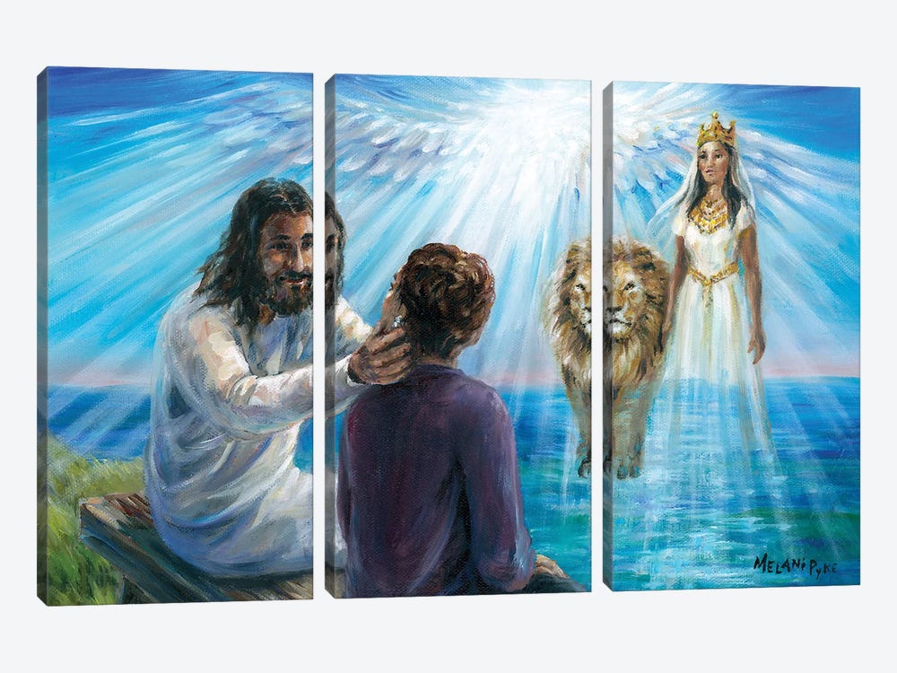 Jesus With Esther, Lion And Wings by Melani Pyke 3-piece Canvas Print