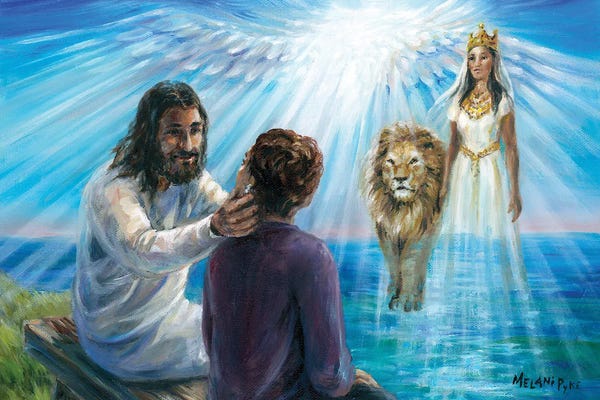 Melani Pyke: Jesus With Esther, Lion And Wings by Melani Pyke