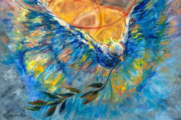 Doves & Pigeons: Blue Dove With Olive Branch by Melani Pyke