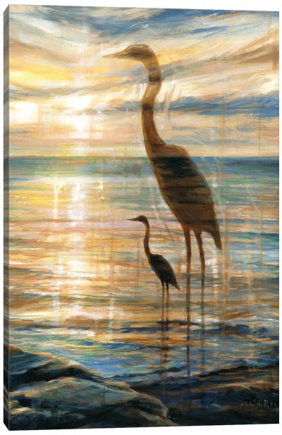 Overshadowed By A Guardian Angel (Heron At Sunrise) Canvas Art Print - Melani Pyke