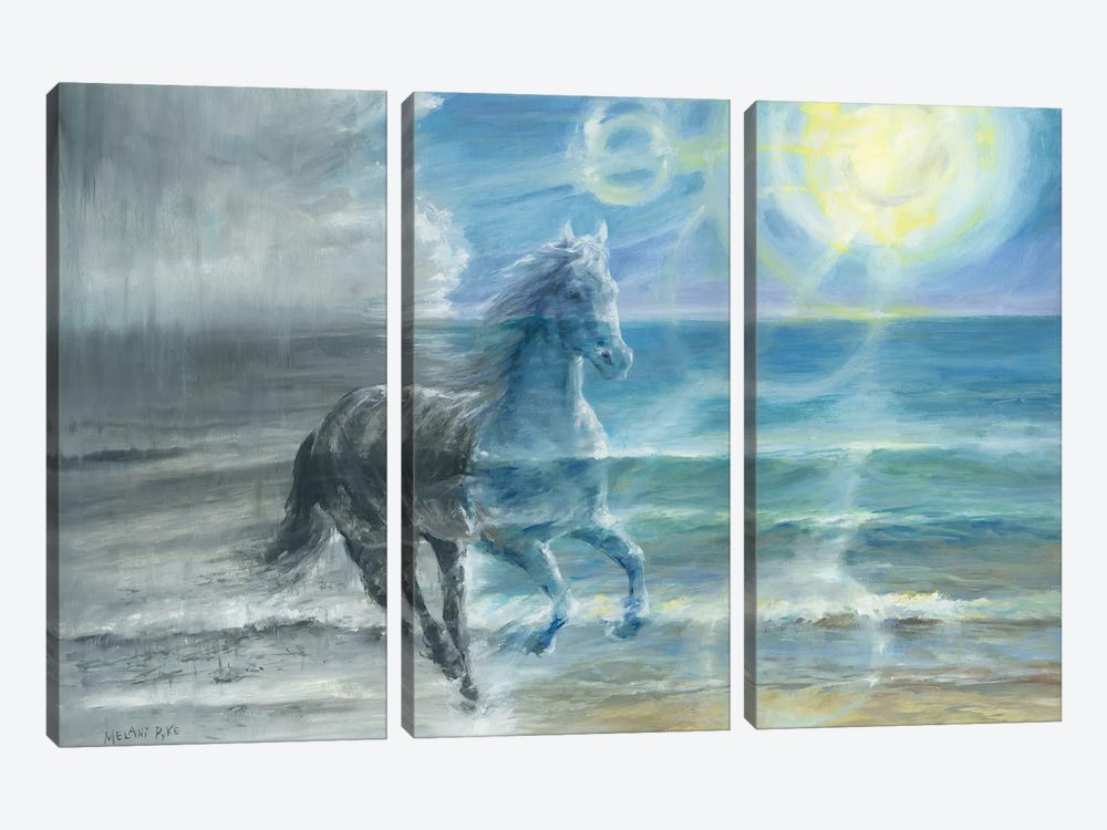 Renewed Life (Horse Running On Beach) by Melani Pyke 3-piece Canvas Art Print