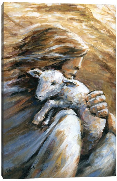 Jesus Carrying Lost Sheep Home Canvas Art Print - Christian Art