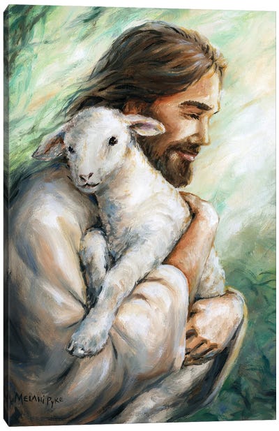 Jesus Bringing A Lost Lamb Home Canvas Art Print - Sheep Art