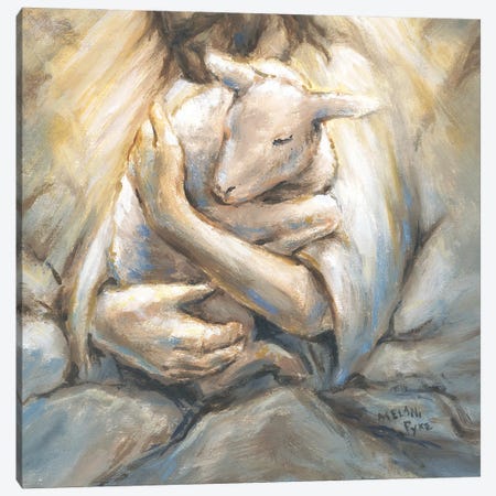 Jesus Embracing Lamb In Rocks Canvas Print #PYE30} by Melani Pyke Canvas Artwork