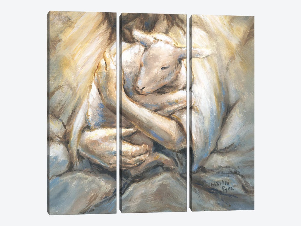 Jesus Embracing Lamb In Rocks by Melani Pyke 3-piece Canvas Wall Art