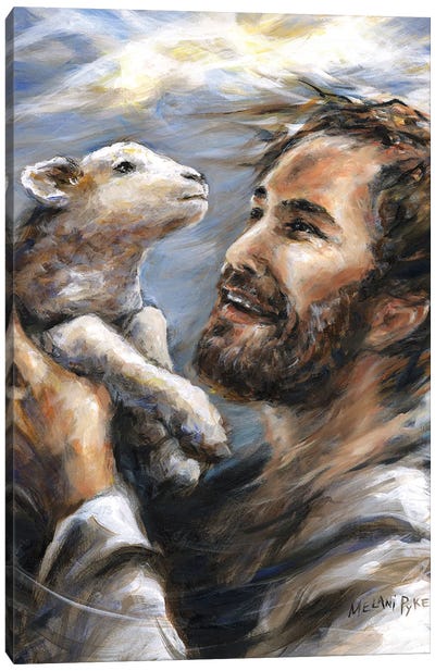Jesus Lifting The Lost Lamb Canvas Art Print - Jesus Christ