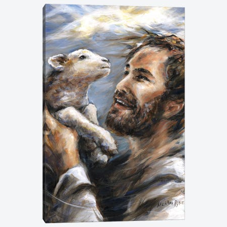 Jesus Lifting The Lost Lamb Canvas Print #PYE33} by Melani Pyke Canvas Wall Art