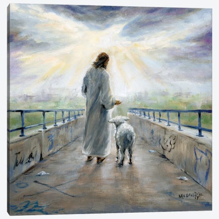 Jesus With Lamb On Graffiti Bridge Canvas Print #PYE35} by Melani Pyke Canvas Print