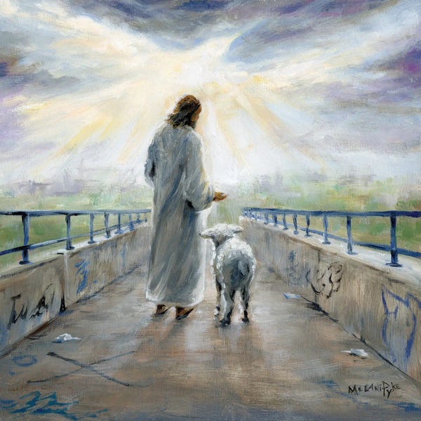 Bridges: Jesus With Lamb On Graffiti Bridge by Melani Pyke