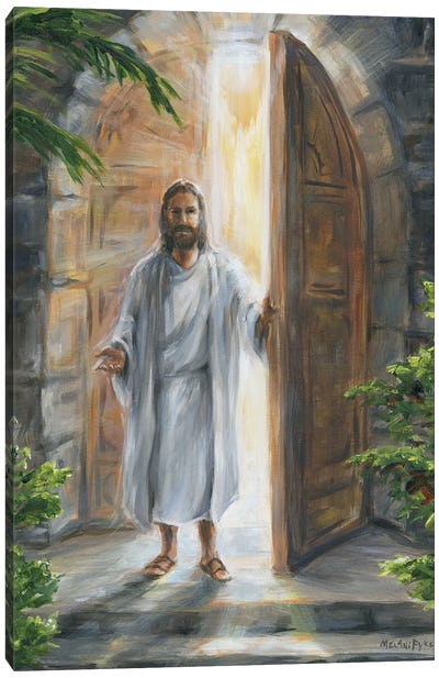 Jesus Opening The Door Canvas Art Print - Door Art