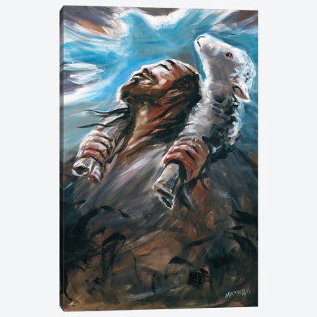 Lamb On His Shoulders Rising Above Canvas Print #PYE38} by Melani Pyke Canvas Artwork