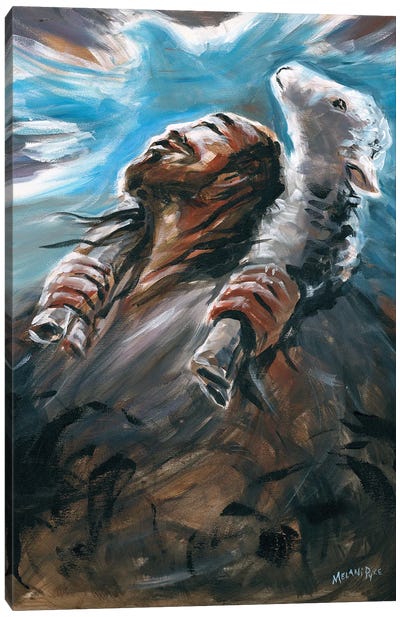 Lamb On His Shoulders Rising Above Canvas Art Print - Melani Pyke