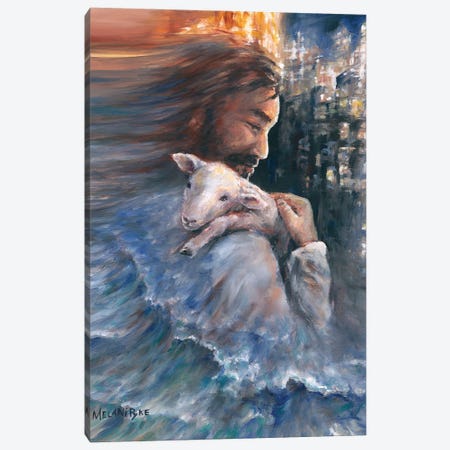 Lamb Over Living Water Canvas Print #PYE39} by Melani Pyke Canvas Wall Art