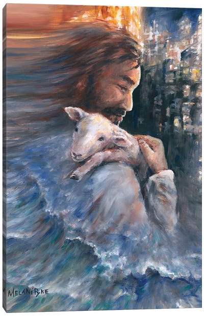Lamb Over Living Water Canvas Art Print - Sheep Art