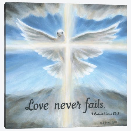 Love Never Fails - Dove With Cross Of Light Canvas Print #PYE43} by Melani Pyke Canvas Art Print