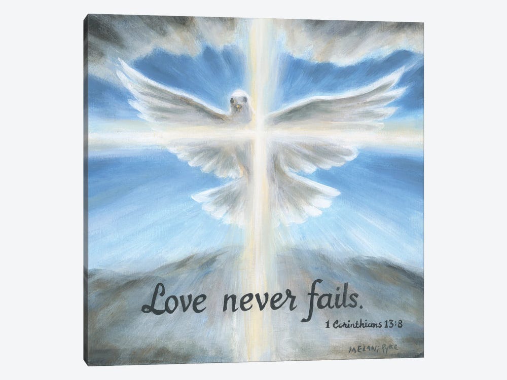 Love Never Fails - Dove With Cross Of Light by Melani Pyke 1-piece Canvas Wall Art