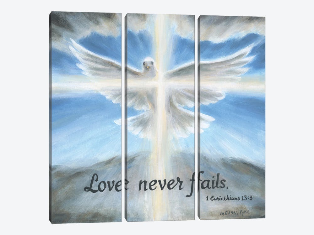 Love Never Fails - Dove With Cross Of Light by Melani Pyke 3-piece Canvas Art