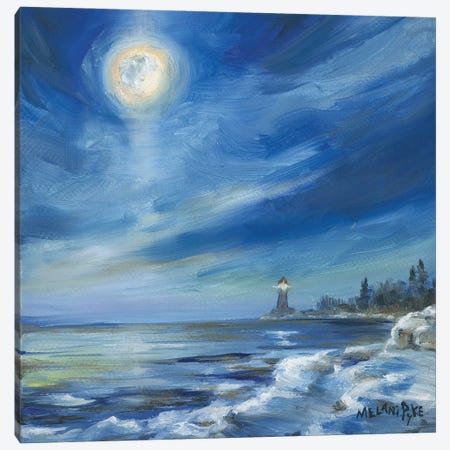 Moonset Over The Lighthouse Canvas Print #PYE47} by Melani Pyke Canvas Artwork