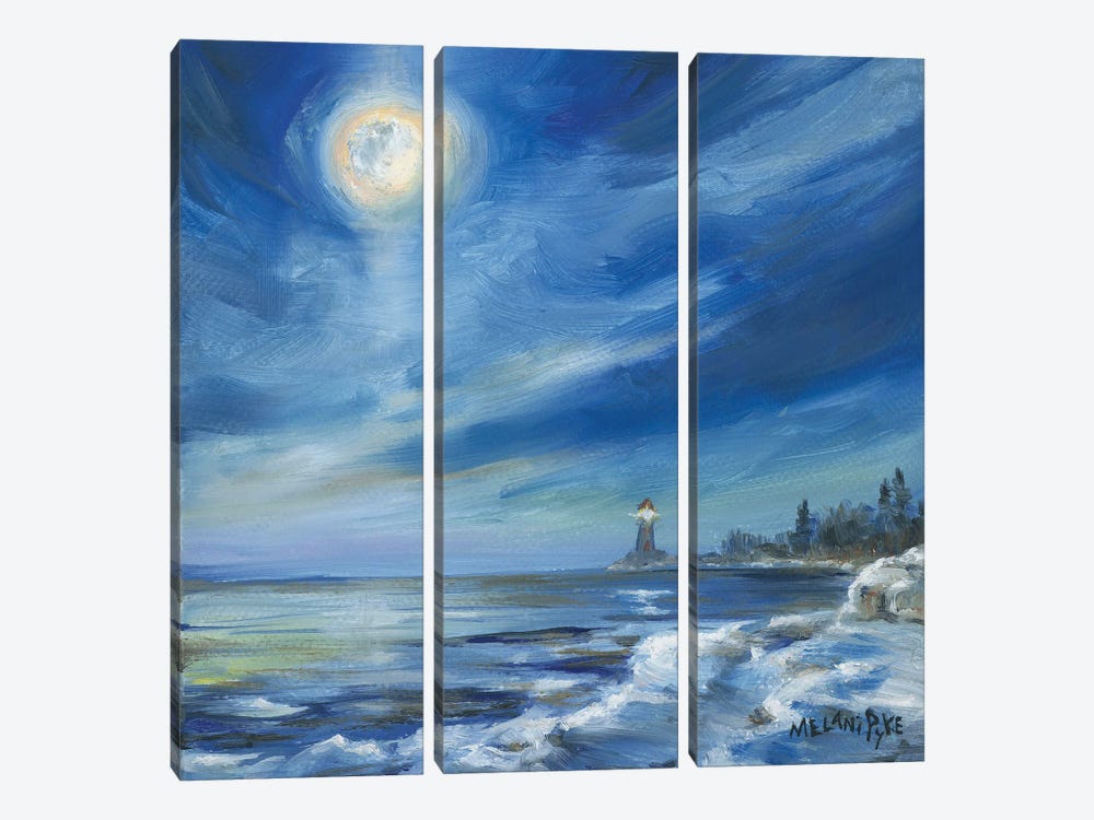 Moonset Over The Lighthouse by Melani Pyke 3-piece Canvas Art
