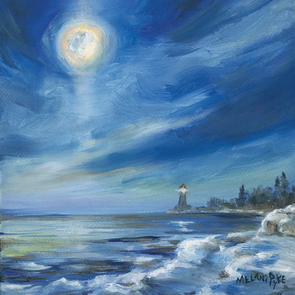 Lighthouses: Moonset Over The Lighthouse by Melani Pyke