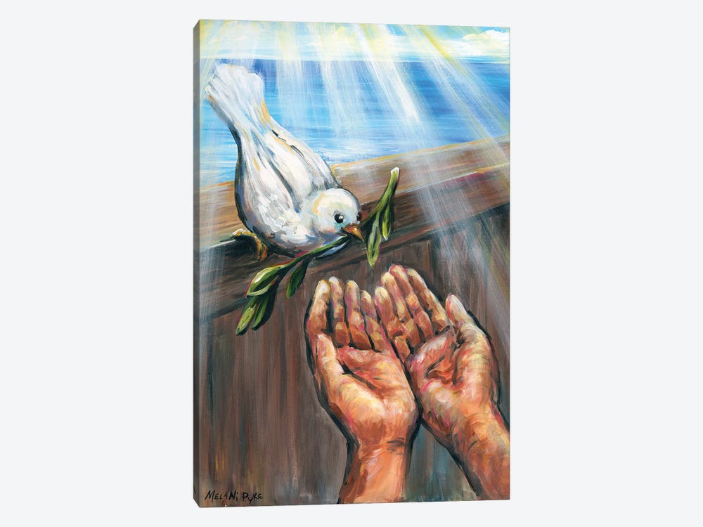 Noah's Hands Receiving Dove With Olive Branch by Melani Pyke 1-piece Canvas Print