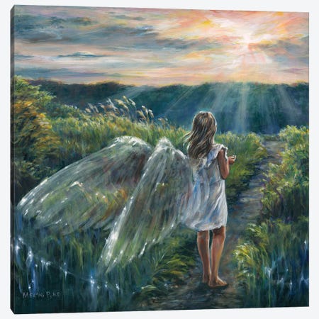 Path To Light (Girl In White Dress With Wings) Canvas Print #PYE53} by Melani Pyke Canvas Wall Art