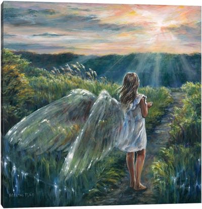 Path To Light (Girl In White Dress With Wings) Canvas Art Print - Melani Pyke