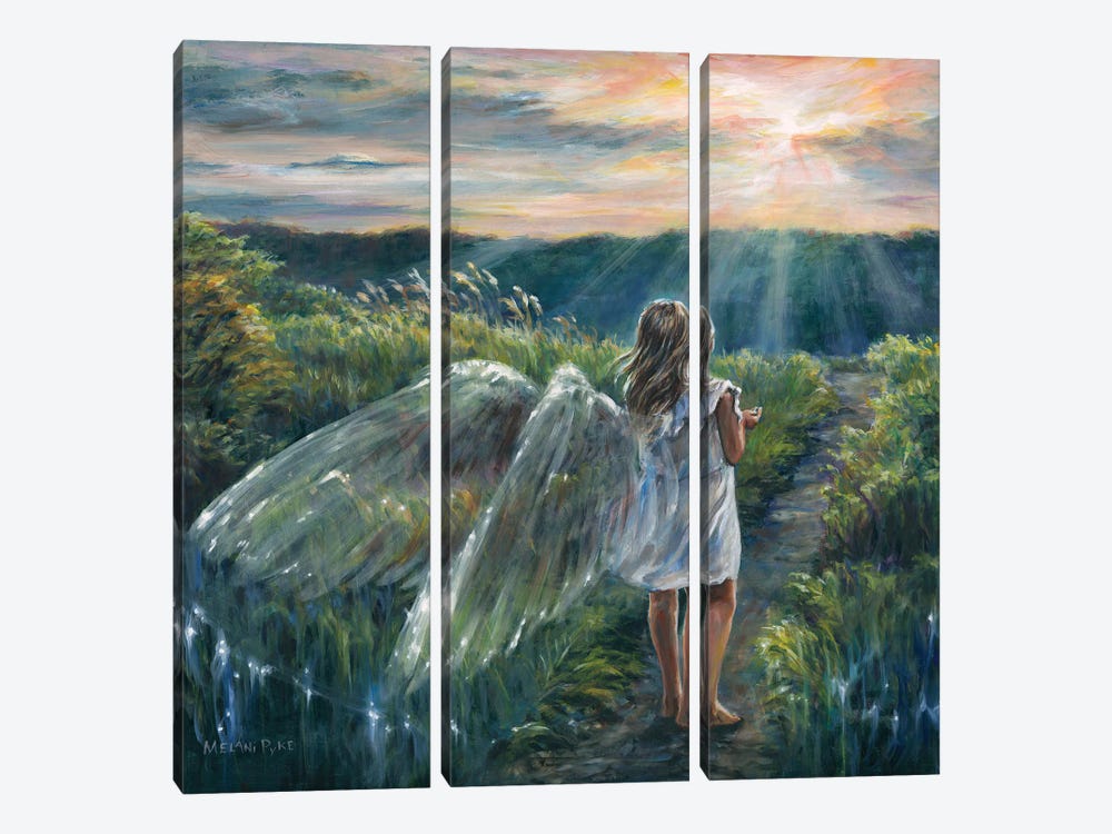 Path To Light (Girl In White Dress With Wings) by Melani Pyke 3-piece Canvas Art Print