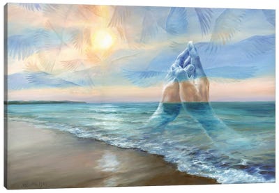 Prayer Making Waves Beneath Heavenly Wings Canvas Art Print - Sandy Beach Art