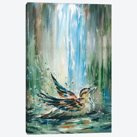 Sparrow In A Bird Bath Canvas Print #PYE62} by Melani Pyke Art Print