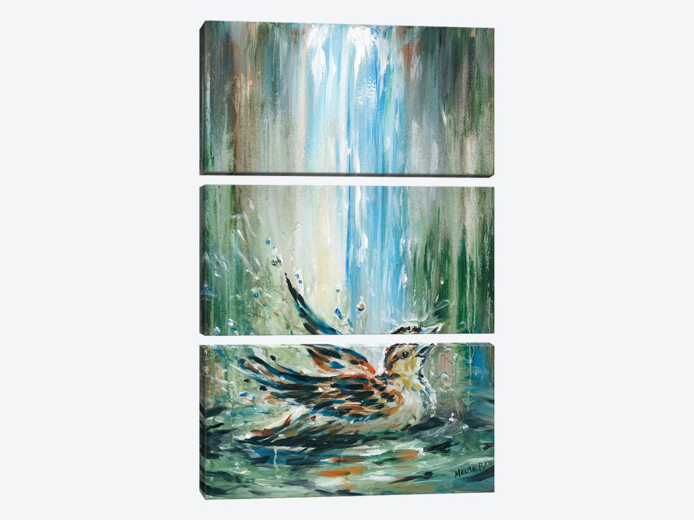 Sparrow In A Bird Bath by Melani Pyke 3-piece Art Print