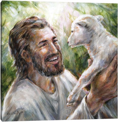 The Shepherd Lifts Me Canvas Art Print - Religious Figure Art