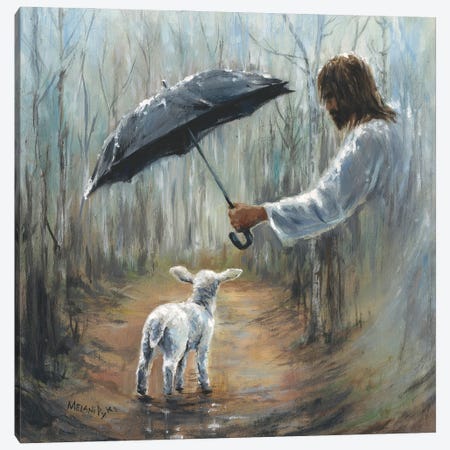 Umbrella Over Lamb On Difficult Path Canvas Print #PYE68} by Melani Pyke Canvas Art Print