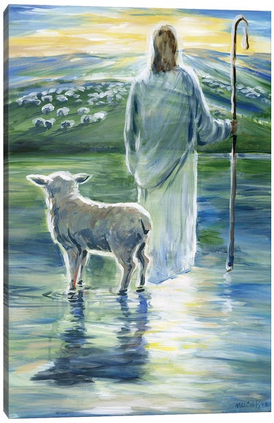 Walking In The Light Of The Shepherd Canvas Art Print - Religious Figure Art