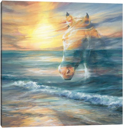 Waves Of Wonder (Horse Over Beach Sunset) Canvas Art Print - Faith Art