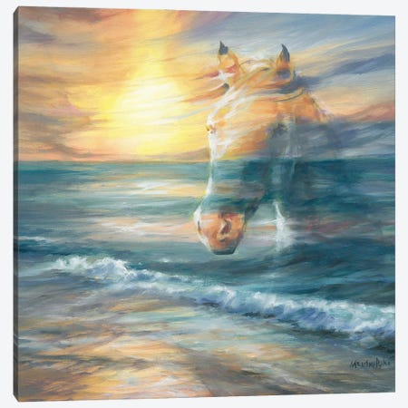 Waves Of Wonder (Horse Over Beach Sunset) Canvas Print #PYE75} by Melani Pyke Canvas Art Print
