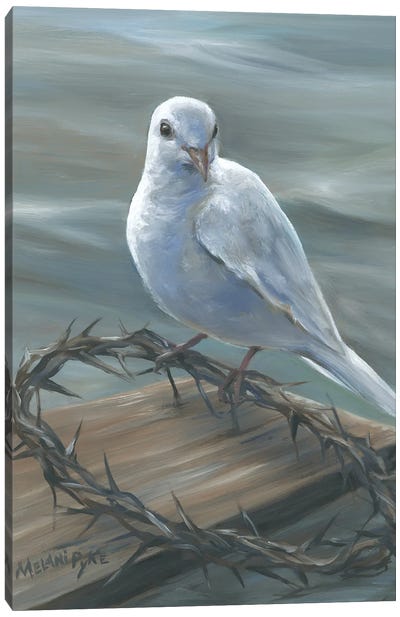 White Dove Resting On Crown Of Thorns Canvas Art Print - Dove & Pigeon Art
