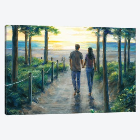 Couple On Beach Path At Sunset Canvas Print #PYE88} by Melani Pyke Canvas Art Print