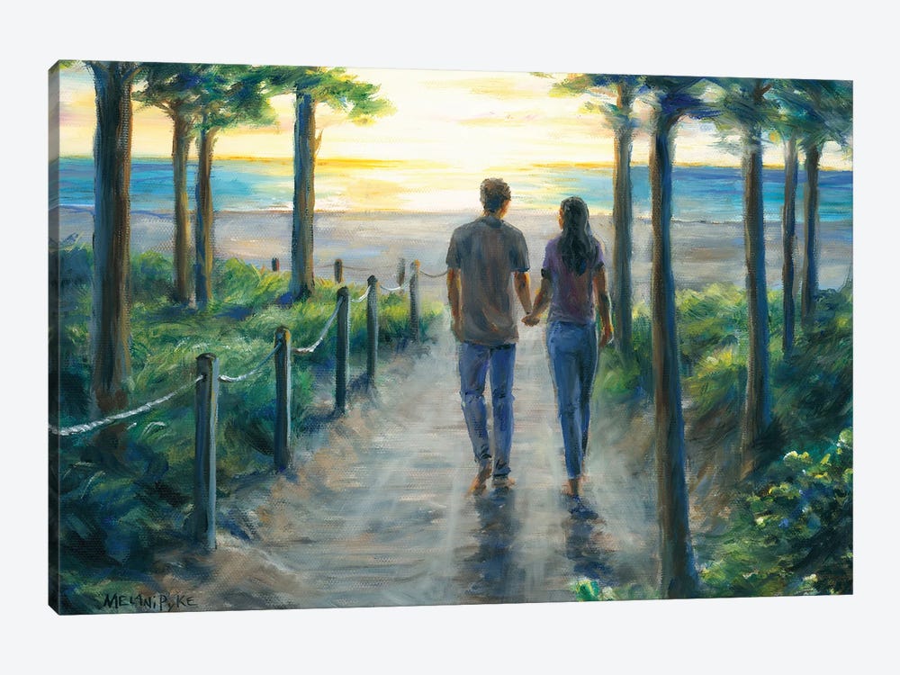 Couple On Beach Path At Sunset by Melani Pyke 1-piece Canvas Print