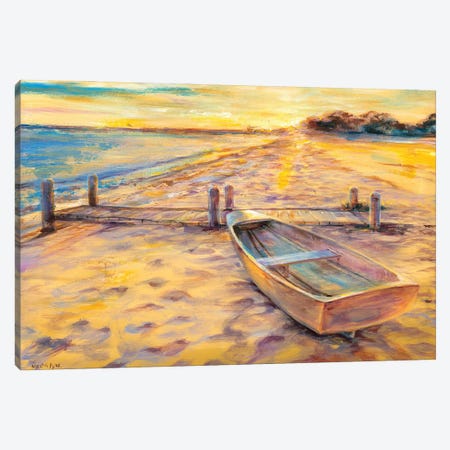 Boat On Golden Beach Canvas Print #PYE95} by Melani Pyke Canvas Art Print