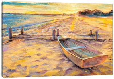 Boat On Golden Beach Canvas Art Print - Rowboat Art