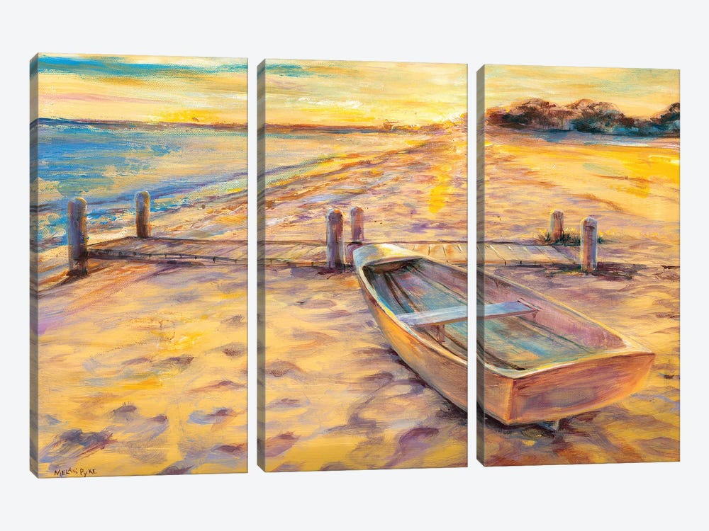 Boat On Golden Beach by Melani Pyke 3-piece Canvas Print