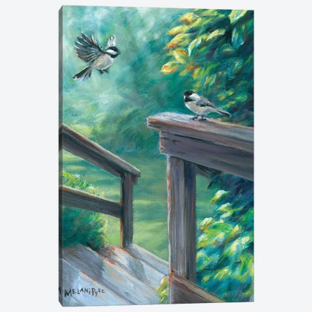 Chickadees Over Steps Canvas Print #PYE9} by Melani Pyke Canvas Wall Art