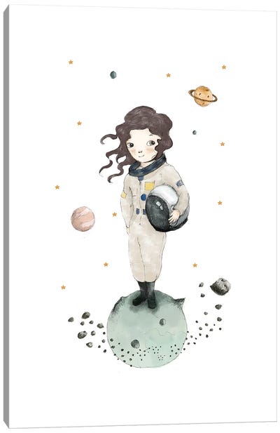 Astronaut Girl Brunette Canvas Art Print