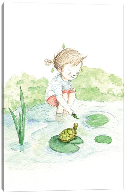 Girl And Turtle Canvas Art Print - Paola Zakimi
