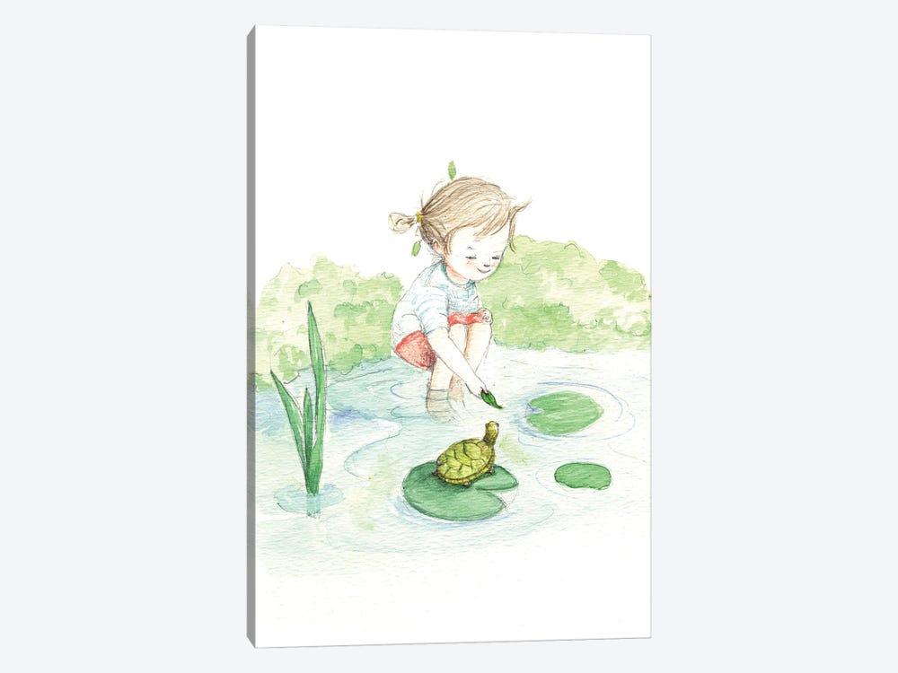 Girl And Turtle by Paola Zakimi 1-piece Canvas Print