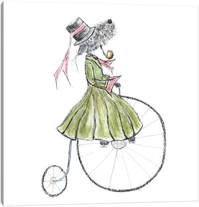 Summer Riding Her Penny Farthing Canvas Art Print - Antique & Collectible Art
