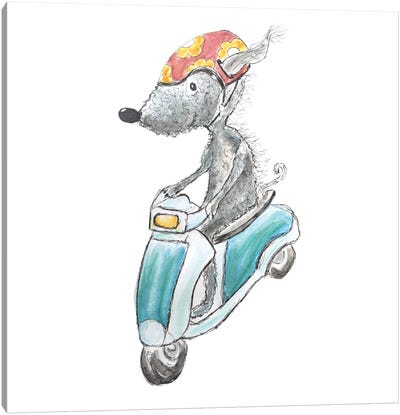 Summer Riding Her Moped Canvas Art Print - The Quaint and Quirky